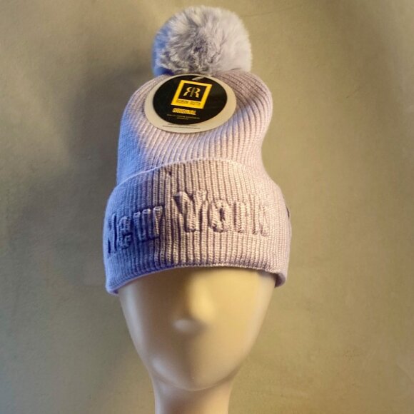 Lavender Beanie Pompom New York Logo Unisex NWT - Picture 1 of 11